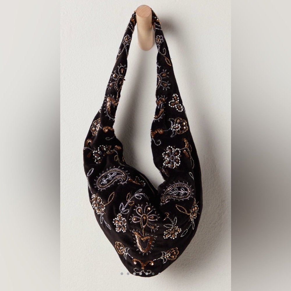 NWT Free People Nashville Nights Beaded Hobo Shoulder Bag in Black New $98 - Picture 8 of 11